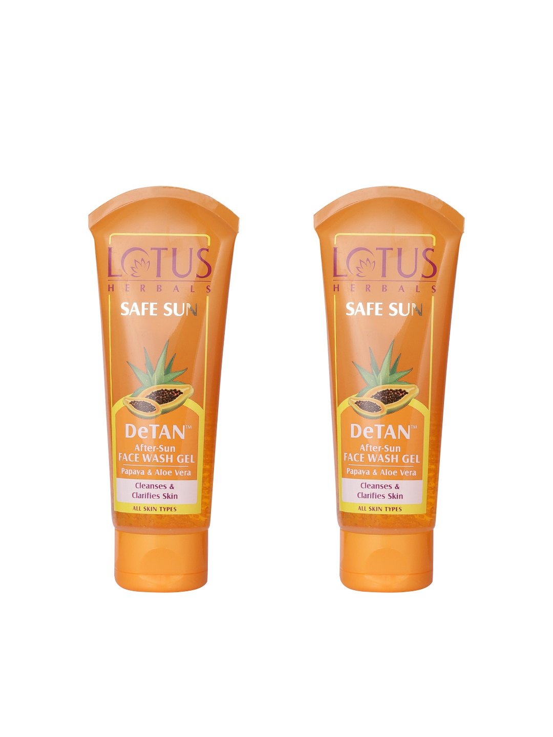 

Lotus Herbals Set of 2 Safe Sun DeTAN After-Sun Face Wash Gel - 100g each, Orange