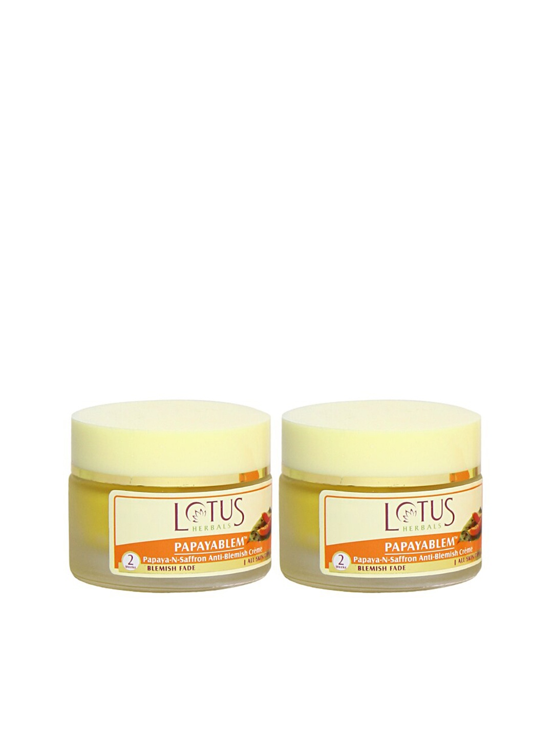 

Lotus Herbals Set of 2 Papayablem Anti-Blemish Face Creme with Saffron - 50 g Each, Yellow