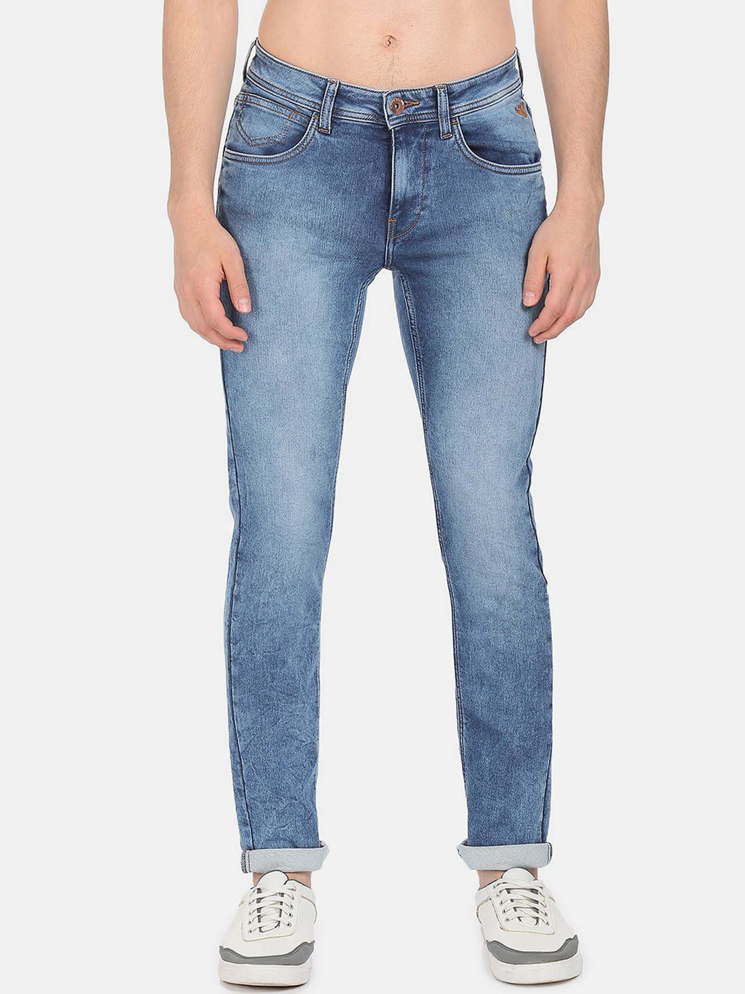 

Flying Machine Men Slim Fit Low-Rise Low Distress Heavy Fade Jeans, Blue