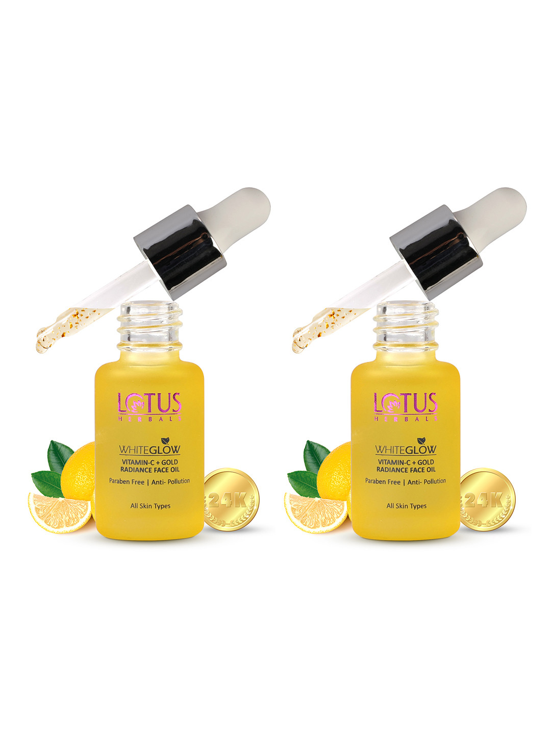 

Lotus Herbals Set of 2 WhiteGlow Vitamin C + Gold Radiance Face Oil - 15 ml Each, Yellow