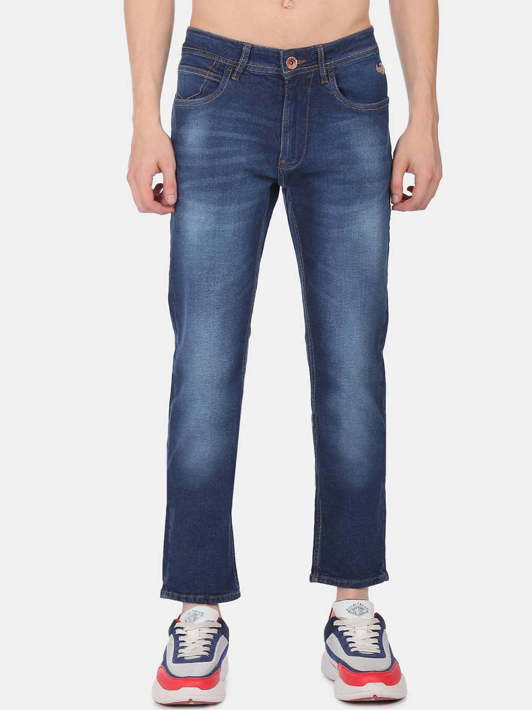 

Flying Machine Men Slim Fit Heavy Fade Cropped Jeans, Blue