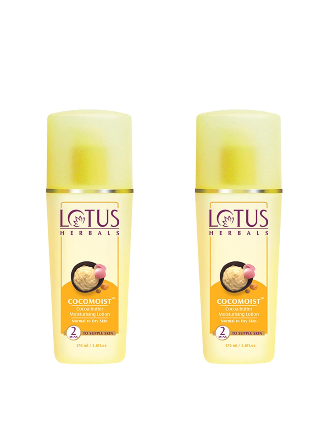 

Lotus Herbals Set of 2 Cocomoist Moisturising Lotion for Normal to Dry Skin - 170 ml Each, Yellow