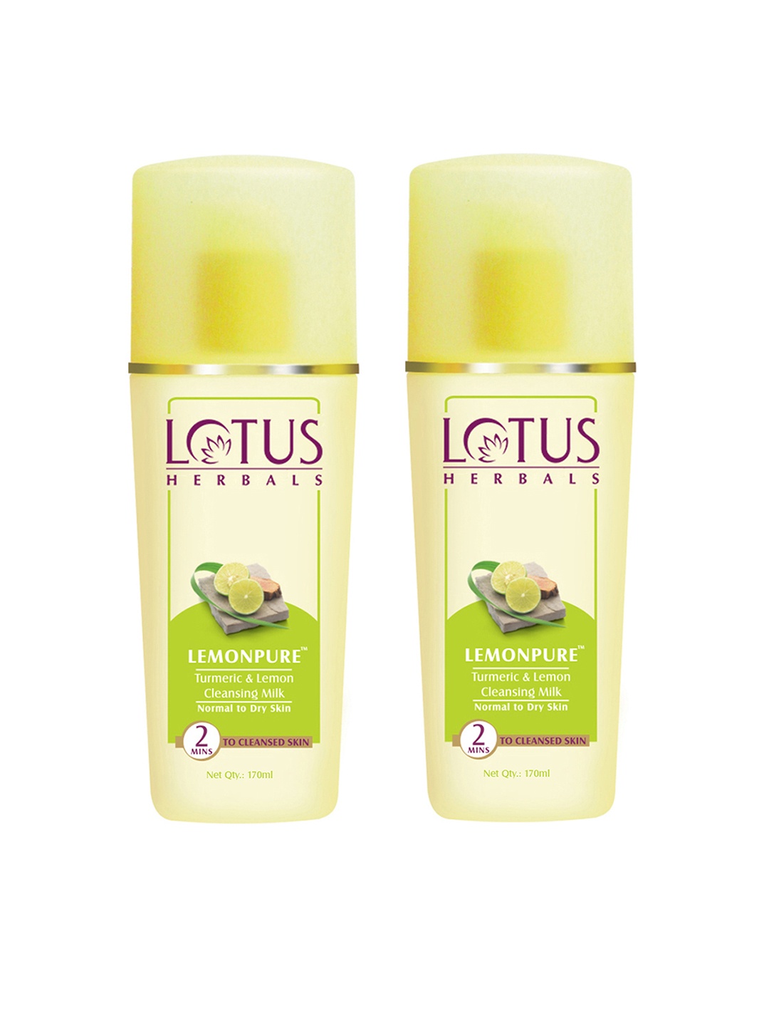 

Lotus Herbals Set of 2 LemonPure Turmeric Cleansing Milk - 170 ml Each, Lime green