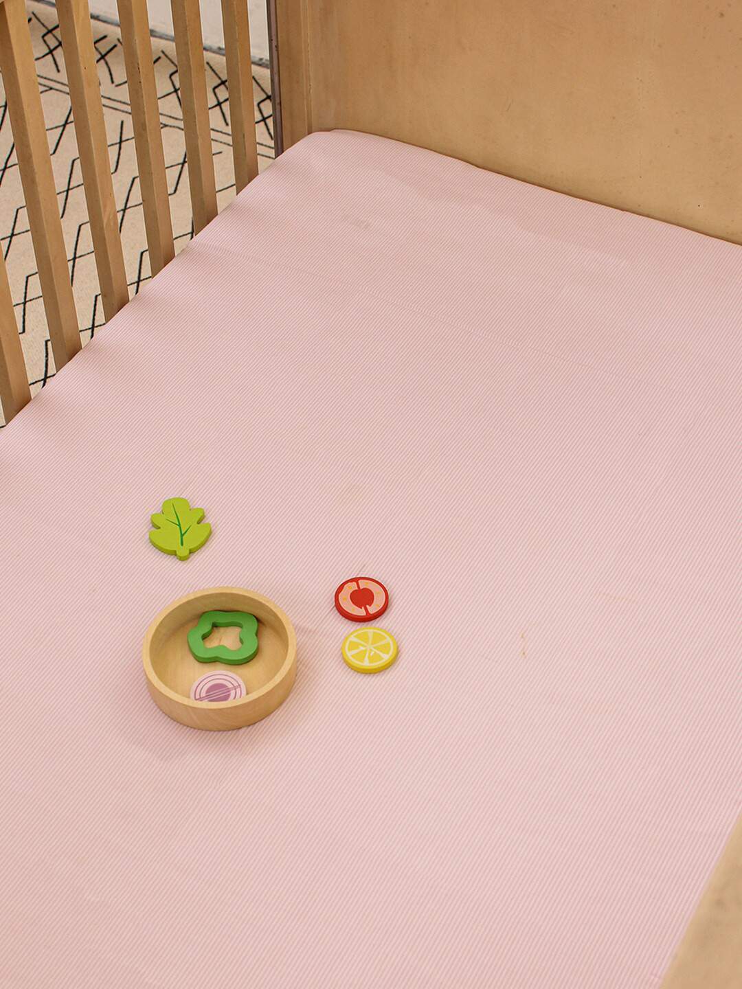 

House This Kids Pink & Blue Cartoon Characters 180 TC Crib Bedsheet with Pillow Cover