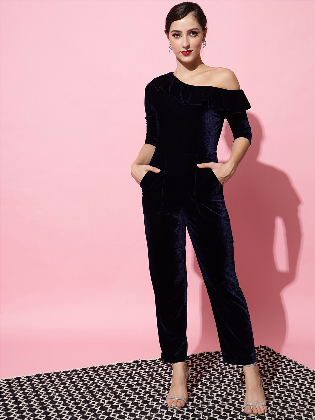 

VAARARO Women One Shoulder Basic Jumpsuit, Navy blue