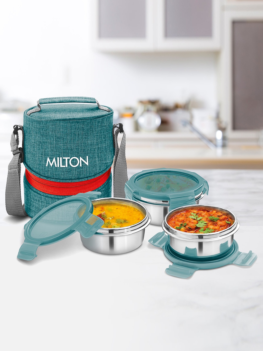 

Milton Chic 3 Pcs Green Stainless Steel Tiffin Box 300 ml Each With Jacket