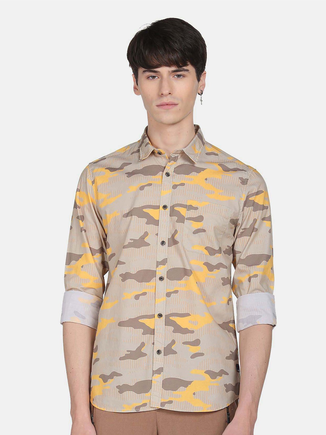 

Flying Machine Abstract Printed Pure Cotton Casual Shirt, Beige