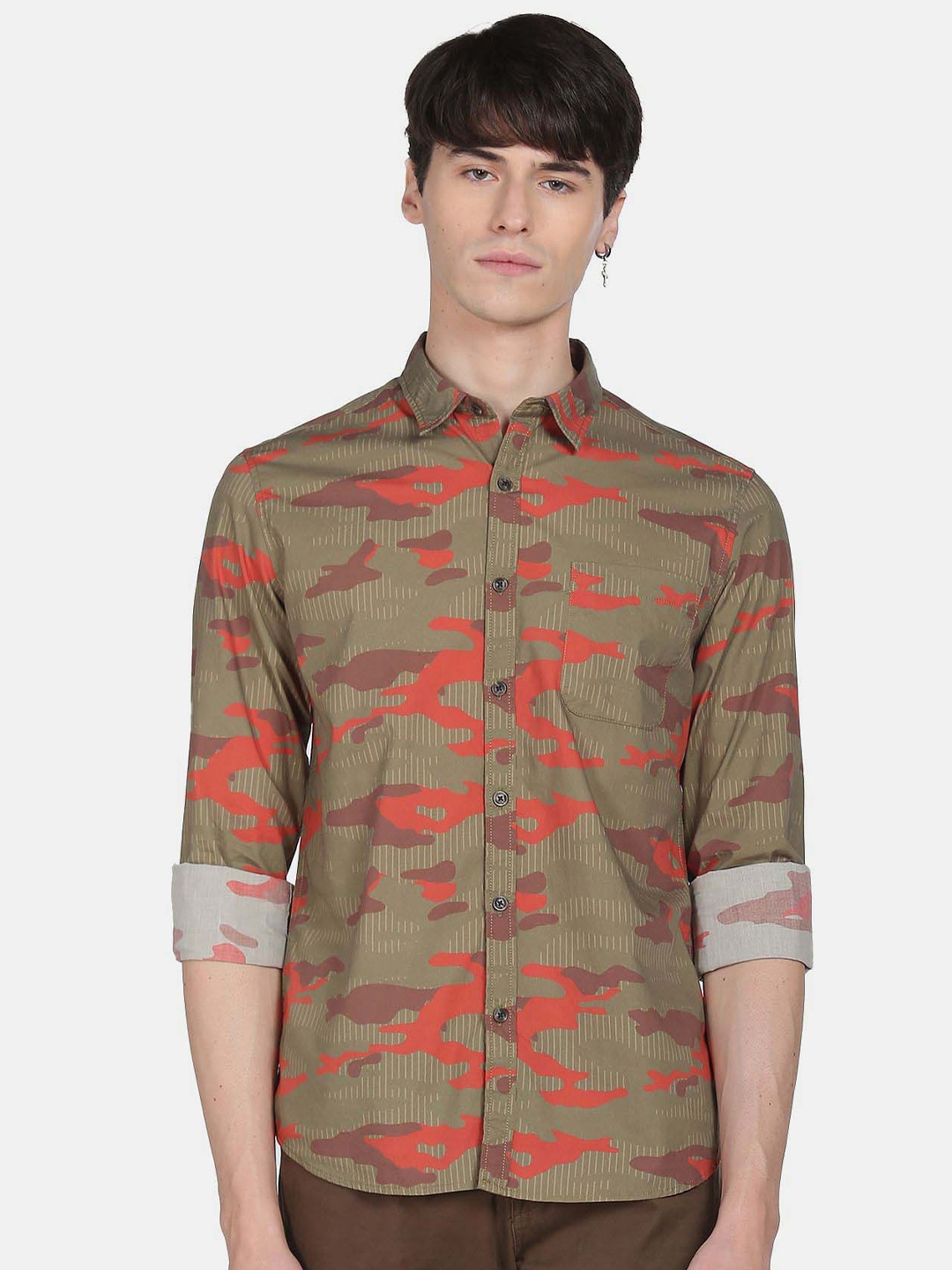 

Flying Machine Abstract Printed Pure Cotton Casual Shirt, Olive