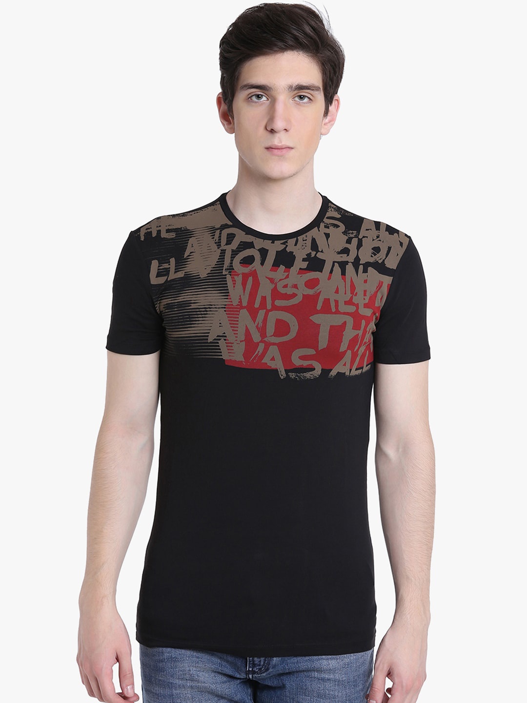 

Antony Morato Men Black Printed Round Neck T-shirt