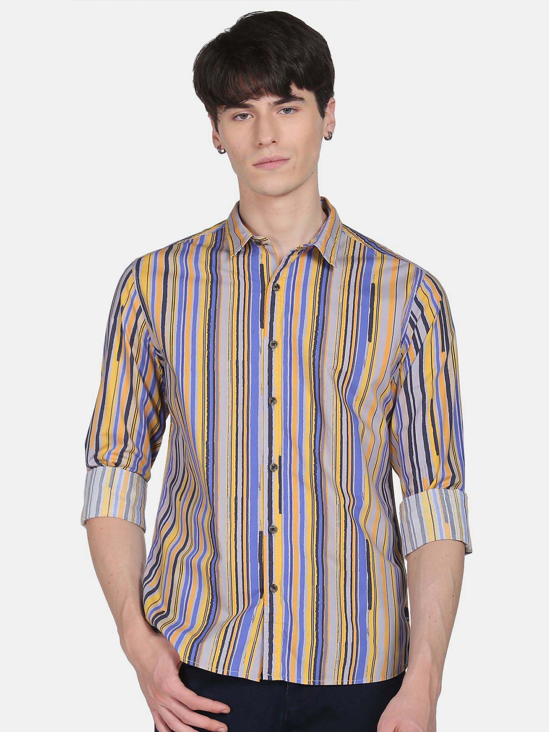 

Flying Machine Striped Opaque Pure Cotton Casual Shirt, Yellow