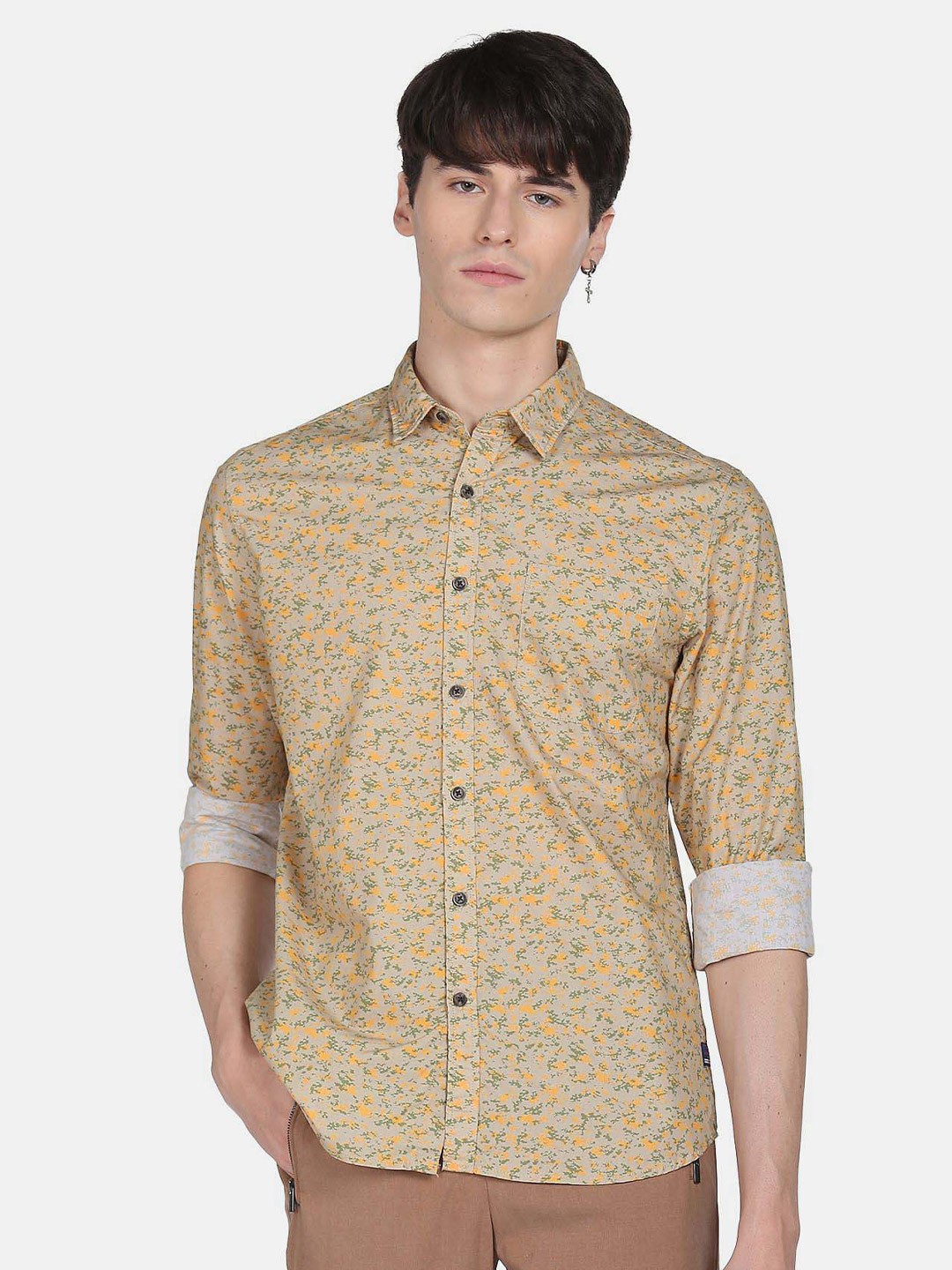 

Flying Machine Abstract Printed Pure Cotton Casual Shirt, Taupe