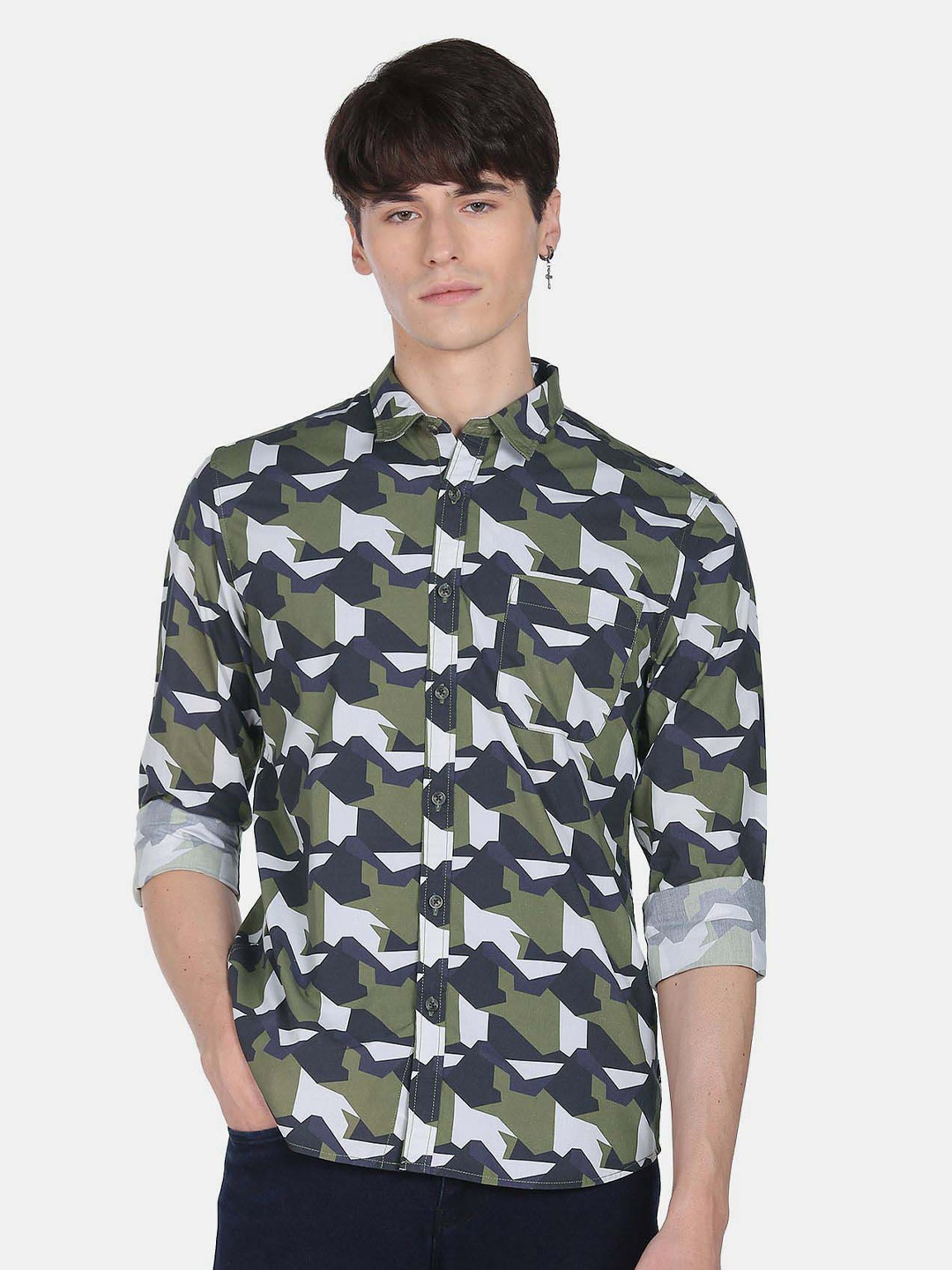 

Flying Machine Abstract Printed Opaque Casual Pure Cotton Shirt, Green