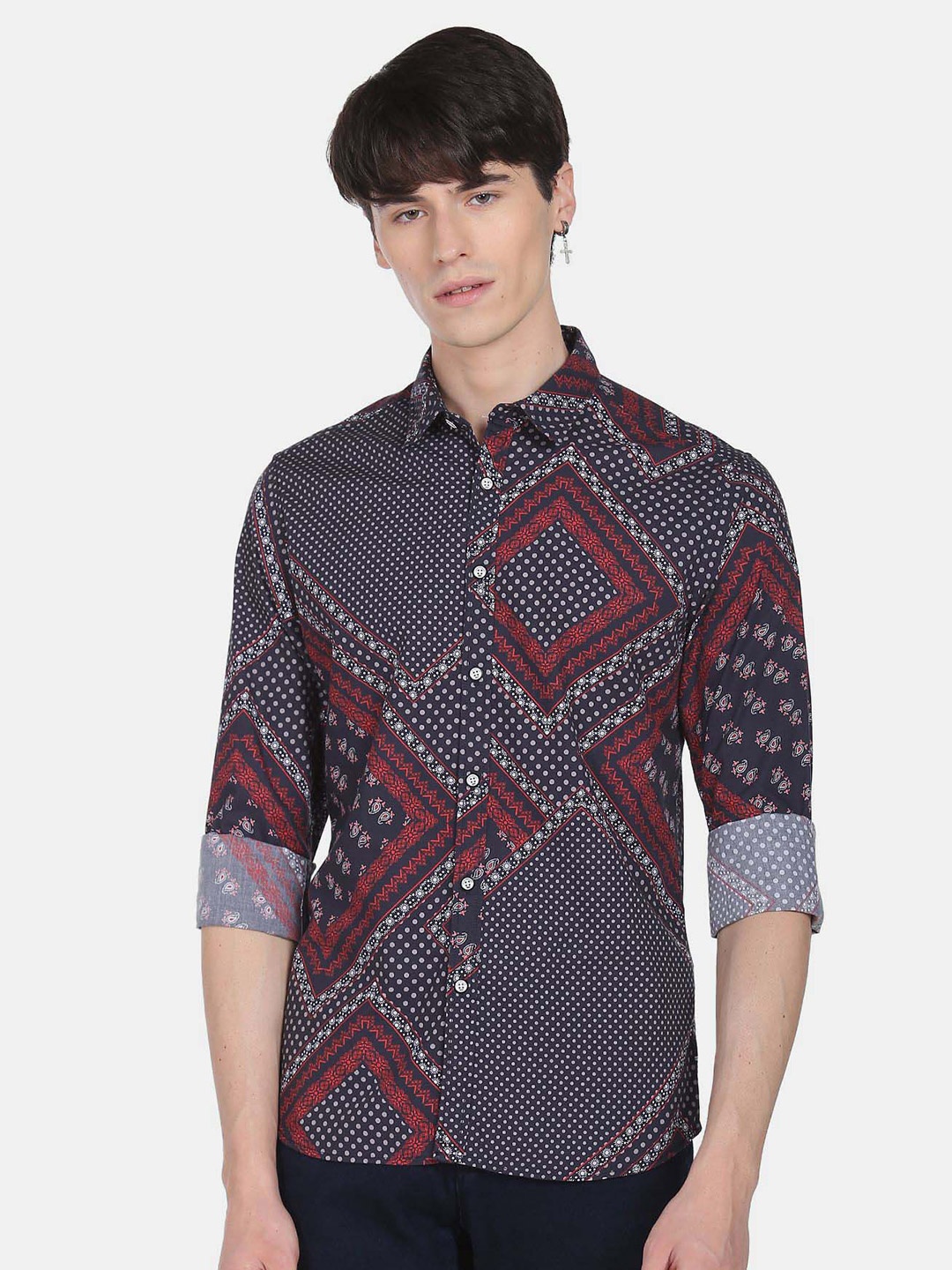 

Flying Machine Ethnic Motif Printed Cotton Casual Shirt, Navy blue