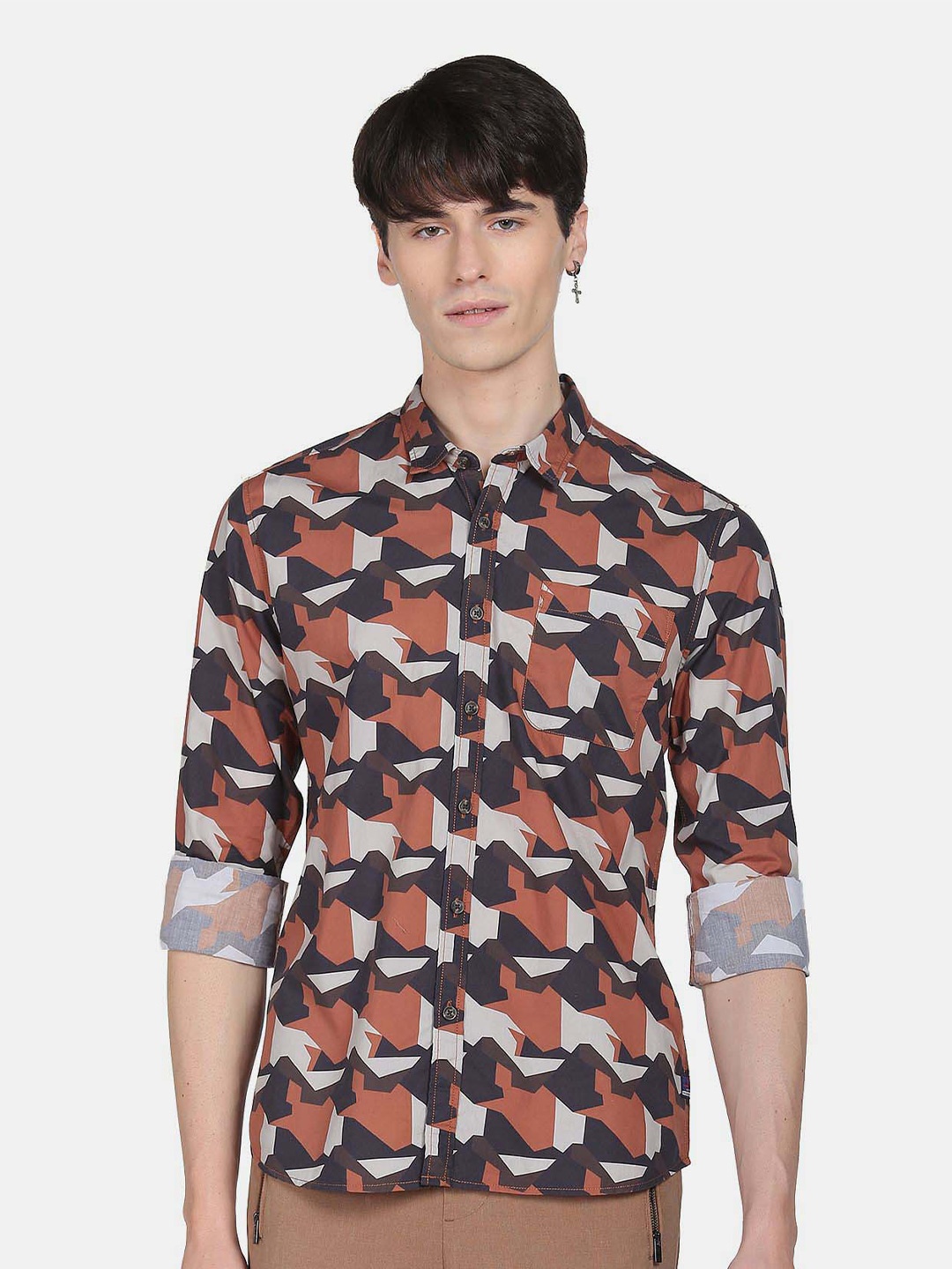 

Flying Machine Abstract Printed Pure Cotton Casual Shirt, Brown