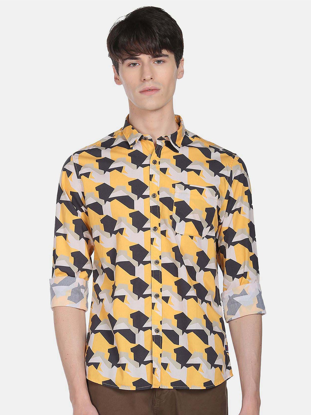 

Flying Machine Abstract Printed Opaque Casual Pure Cotton Shirt, Yellow