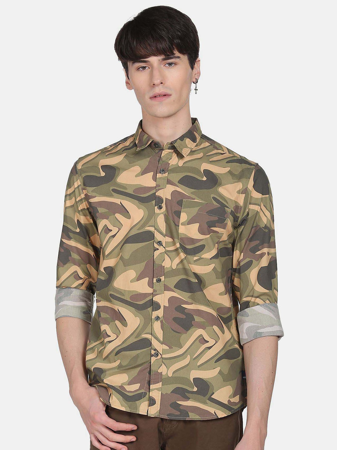 

Flying Machine Abstract Printed Pure Cotton Casual Shirt, Olive