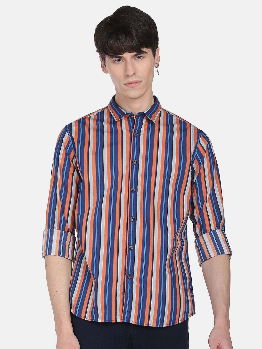 

Flying Machine Striped Opaque Pure Cotton Casual Shirt, Blue