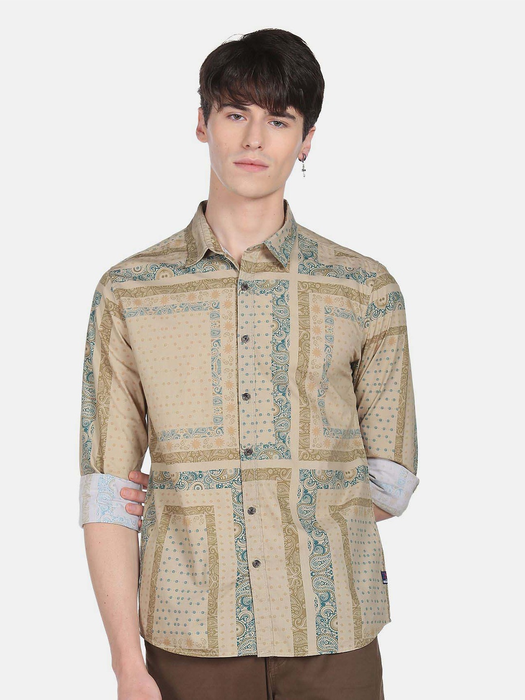 

Flying Machine Paisley Printed Opaque Casual Pure Cotton Shirt, Beige