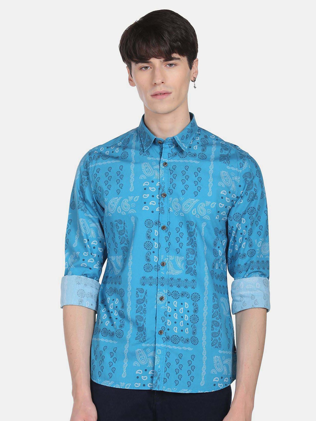 

Flying Machine Ethnic Motif Printed Cotton Casual Shirt, Blue