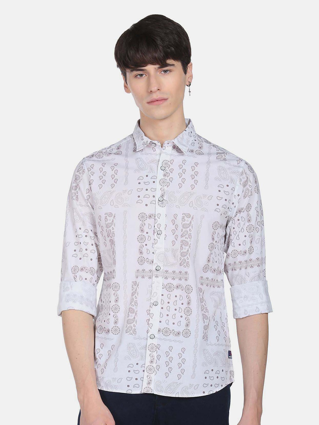 

Flying Machine Ethnic Motif Printed Cotton Casual Shirt, White