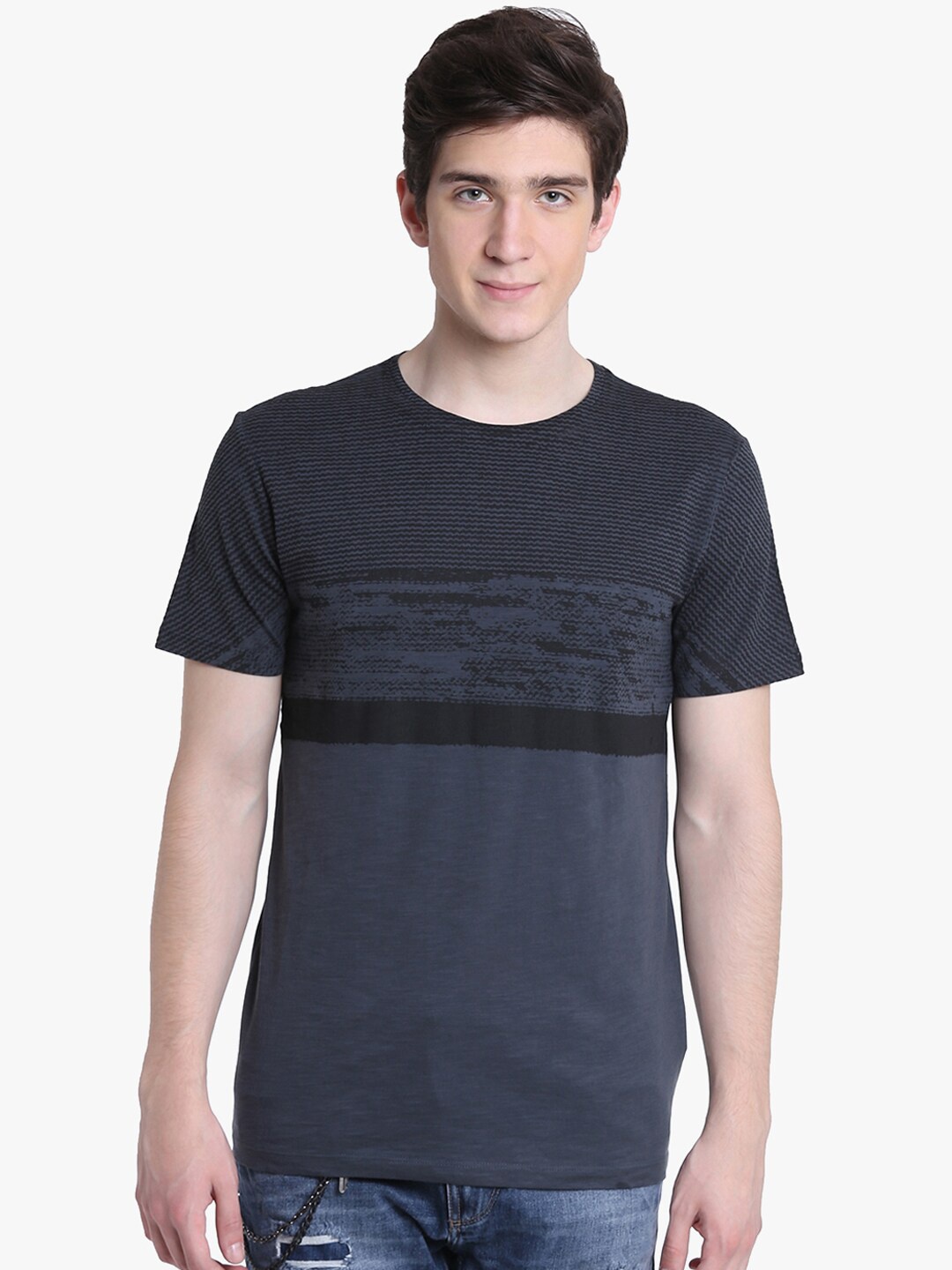 

Antony Morato Men Blue Self Design Round Neck T-shirt