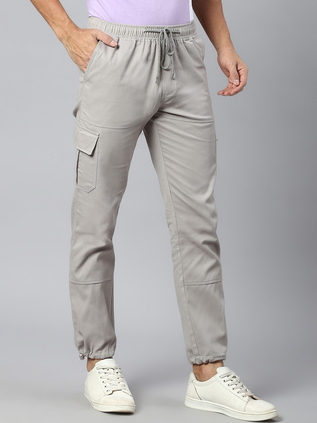 

Hubberholme Men Smart Easy Wash Mid-Rise Cargo Joggers, Grey melange