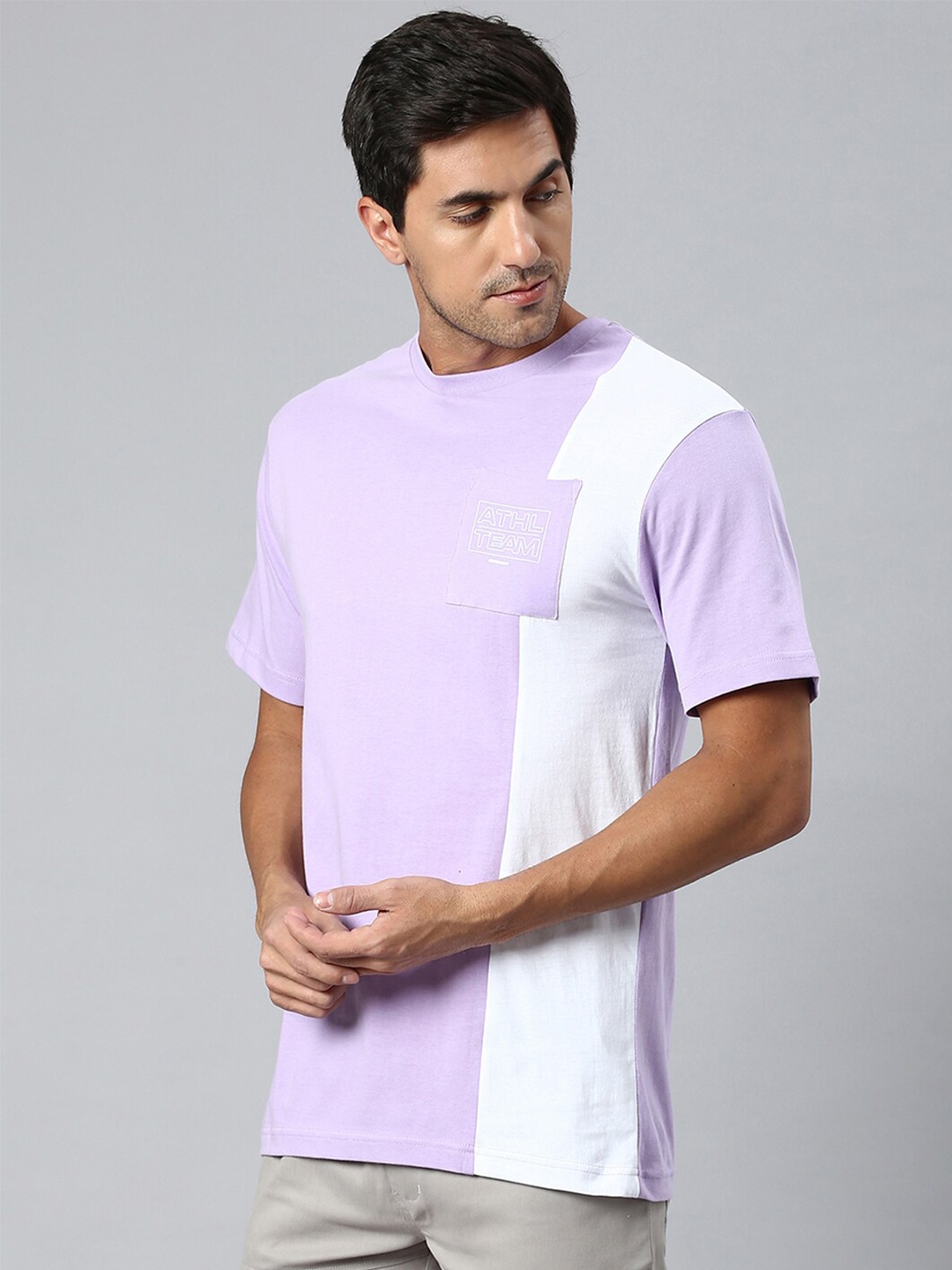 

Hubberholme Colourblocked Relaxed Fit Pure Cotton T-shirt, Lavender