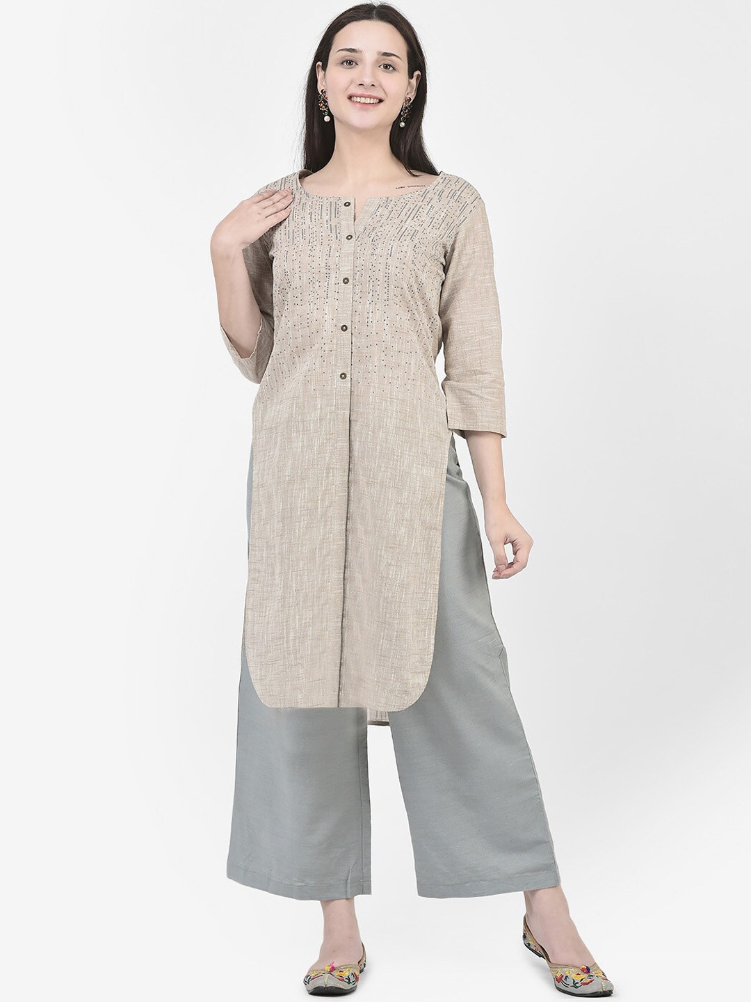 

Span Geometri Printed Regular Cotton Kurta, Beige