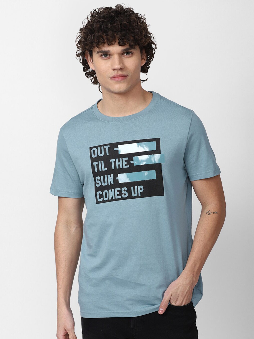 

FOREVER 21 Typography Printed Cotton T-shirt, Blue