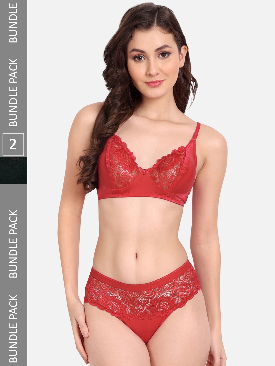 

FIMS Pack Of 2 Self-Design Lingerie Set C_KatSet_Red_BlumerSet_Black_B