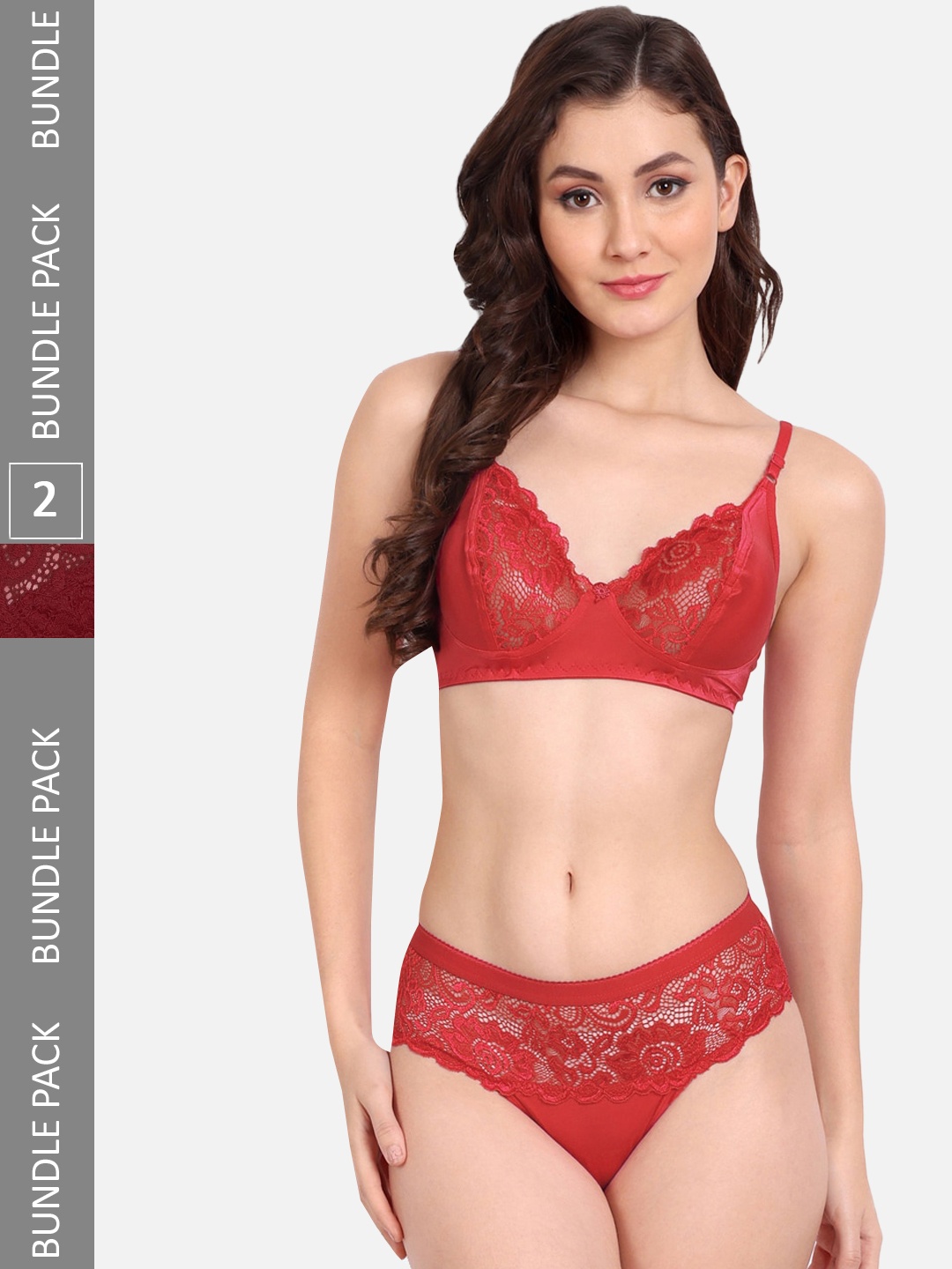 

FIMS Pack Of 2 Self-Design Lingerie set C_KatSet_Red_BlumerSet_Maroon_B
