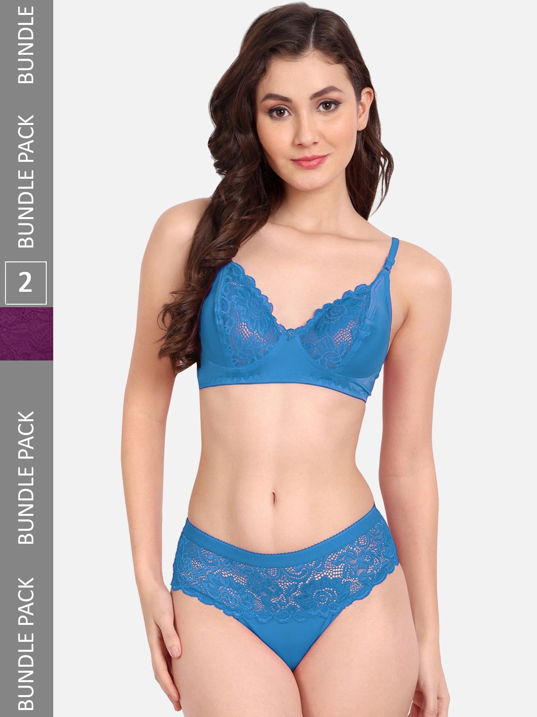 

FIMS Pack Of 2 Self-Design Non Padded Lingerie Set C_KatSet_Blue_BlumerSet_Purple_B