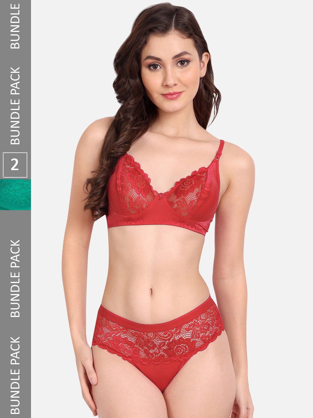 

FIMS Pack Of 2 Self-Design Net Lingerie Set C_KatSet_Red_BlumerSet_Green_B