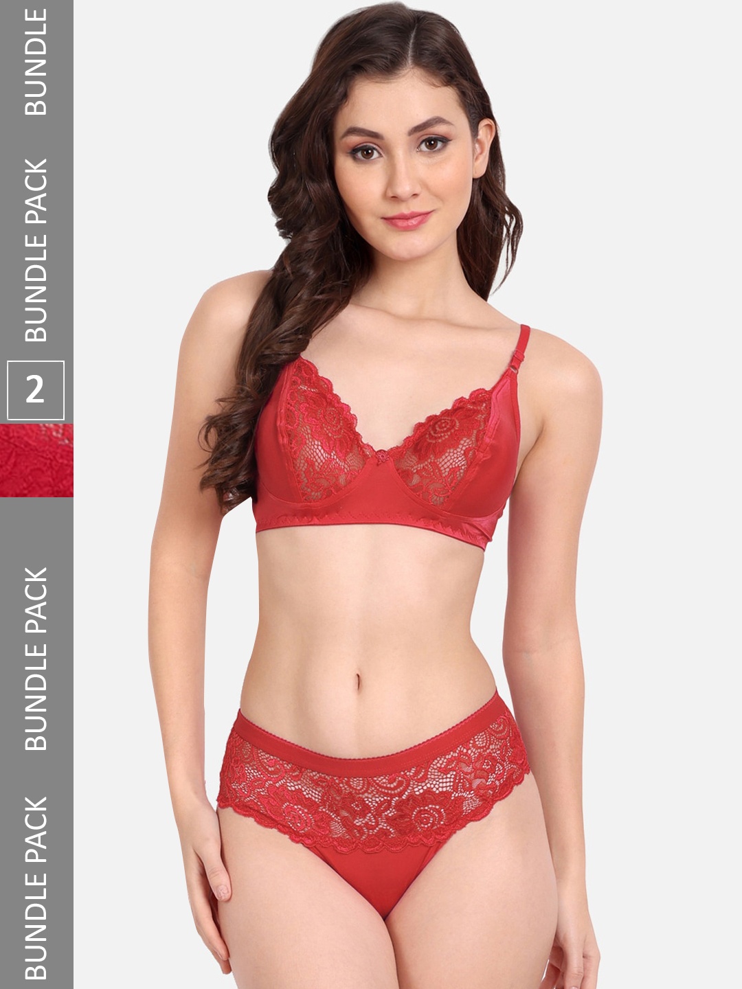 

FIMS Women Pack Of 2 Self-Design Lingerie Set C_KatSet_Red_BlumerSet_Red_B