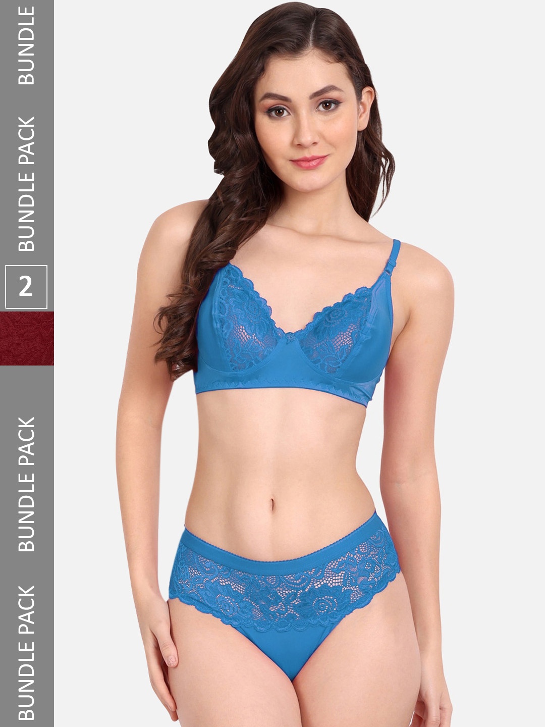 

FIMS Pack Of 2 Self-Design Lingerie Set C_KatSet_Blue_BlumerSet_Maroon_B