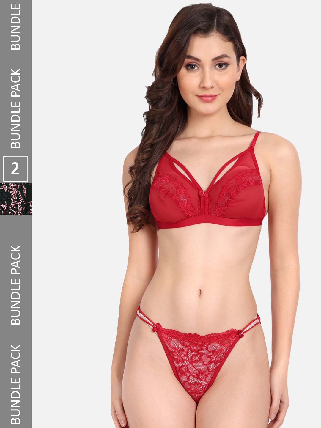 

FIMS Women 2Pcs Self-Design Lingerie Set C_KarrySet_Red_BlumerSet_Black_B