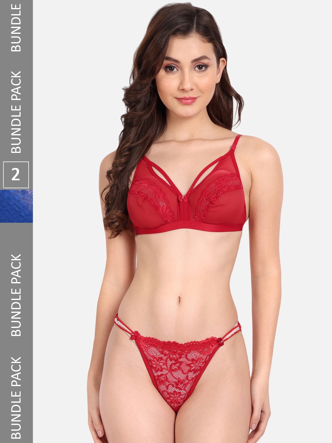 

FIMS Pack Of 2 Self-Design Lingerie Set, Red