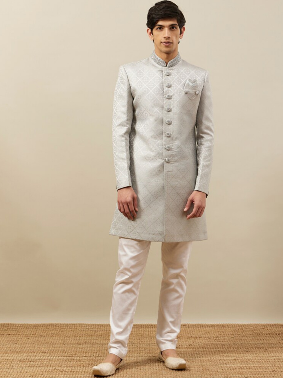 

Manyavar Self Design Indo Western Set, Grey