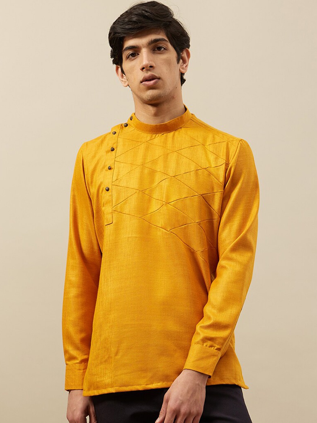 

Manyavar Mandarin Collar Regular Sleeves Kurta, Mustard
