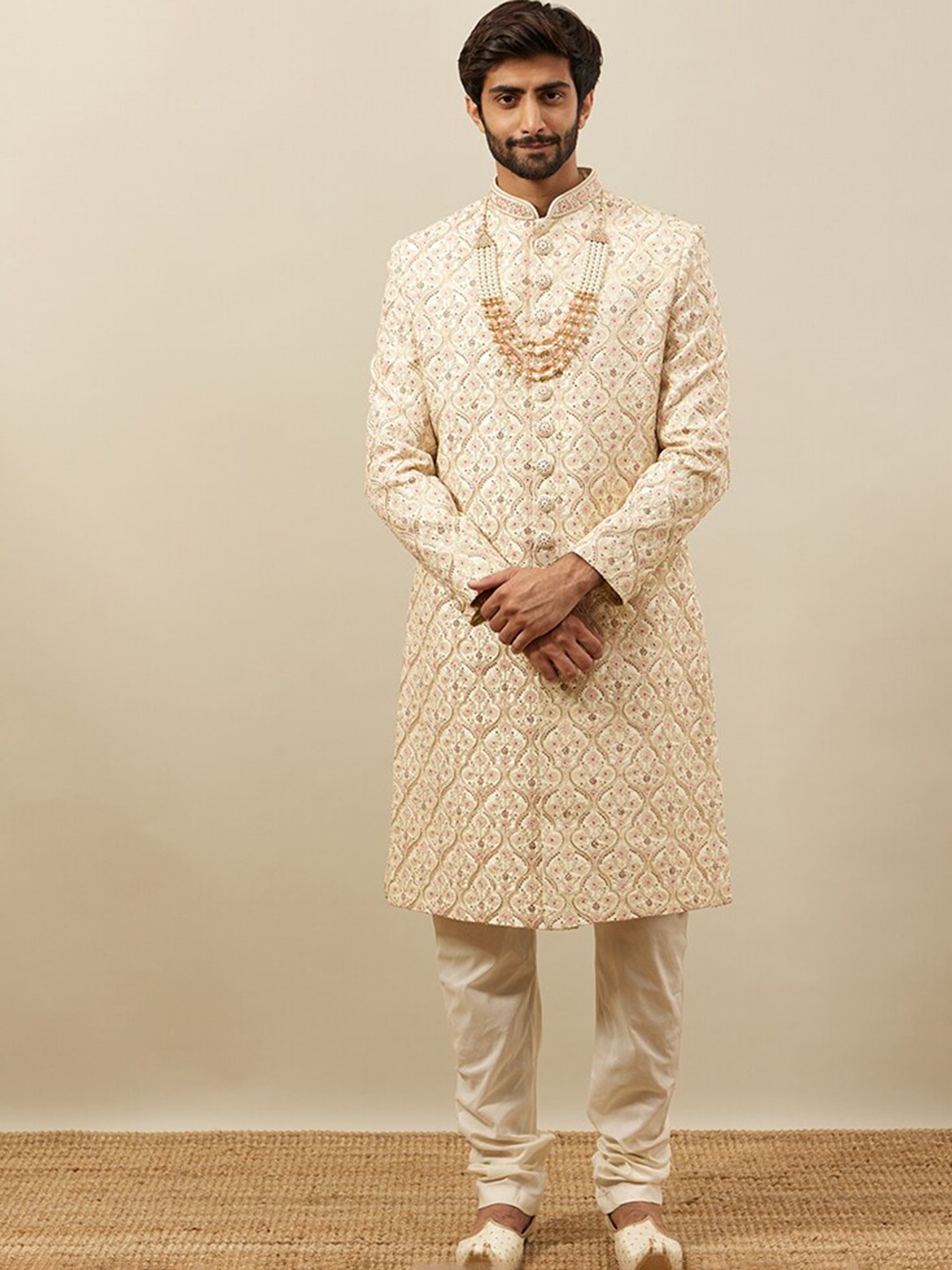 

Manyavar Embroidered Sherwani Set, Cream