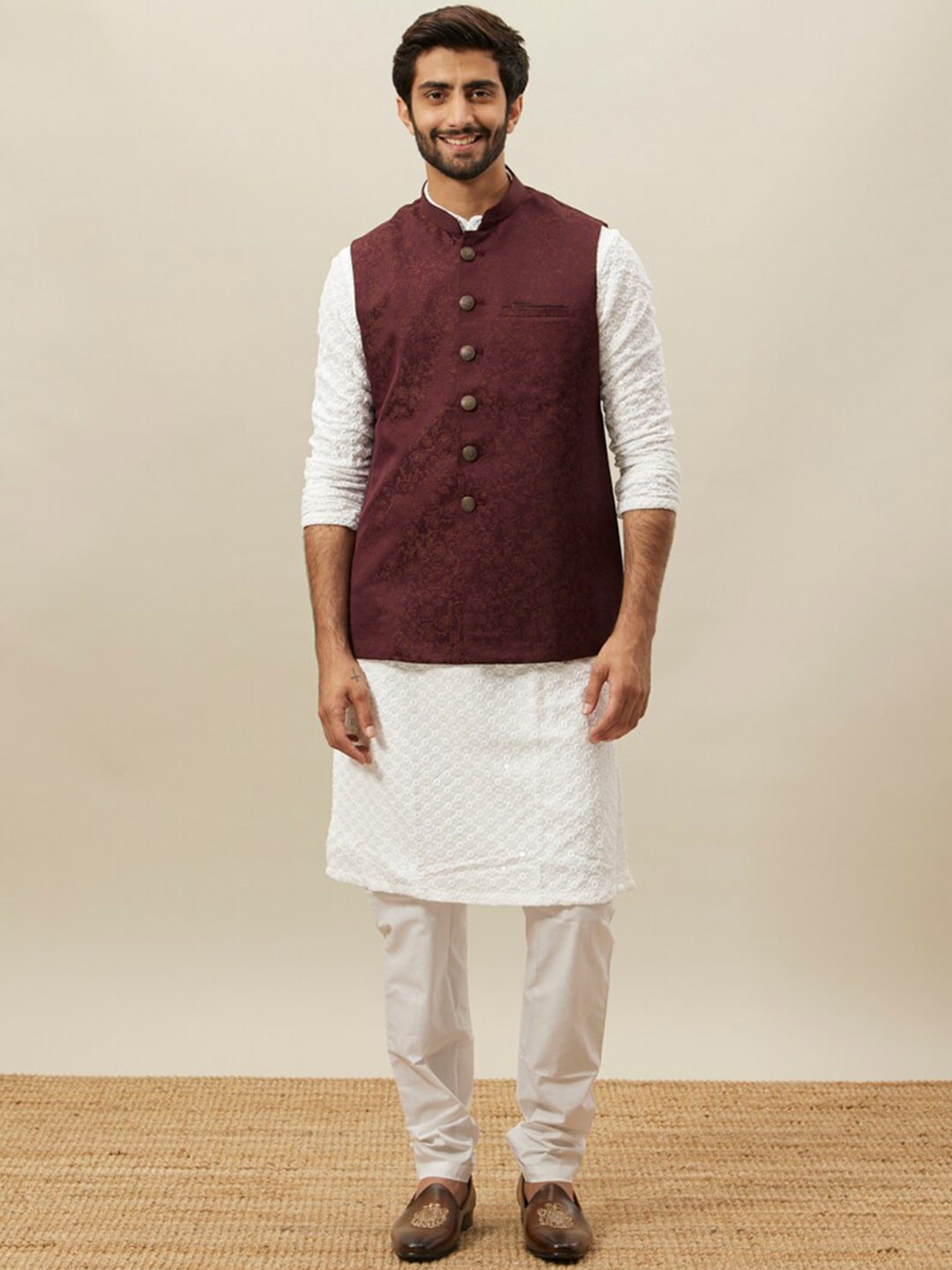 

Manyavar Woven Designed Brocade Nehru Jacket, Purple
