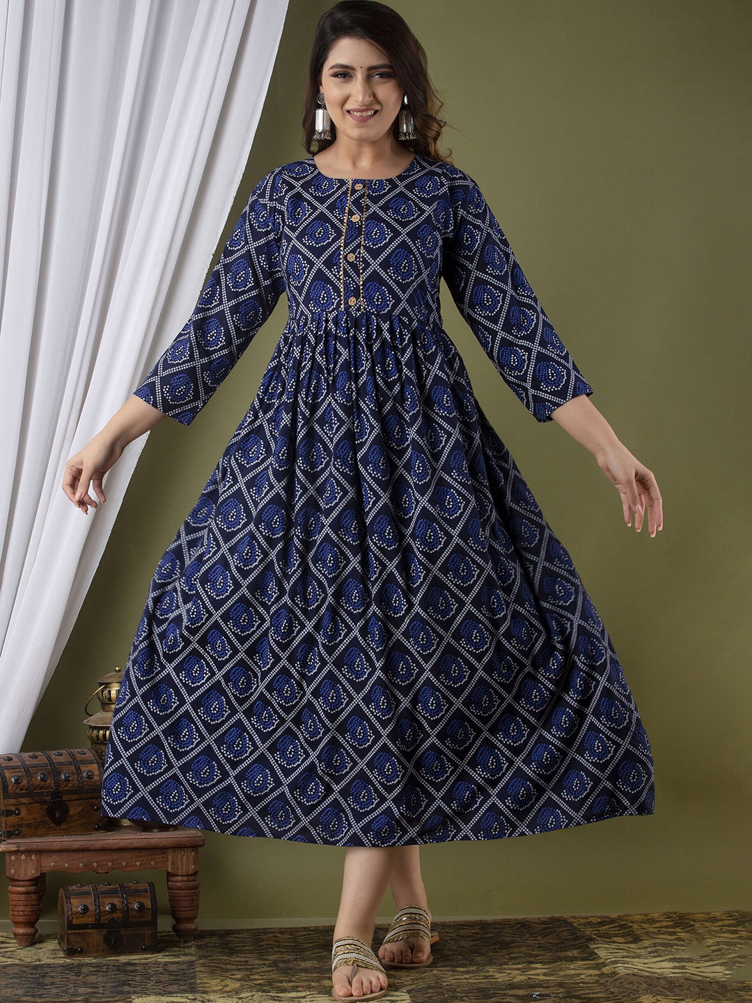 

Mialo fashion Ethnic Motifs Printed Cotton Feeding Maternity Ethnic Dress, Blue