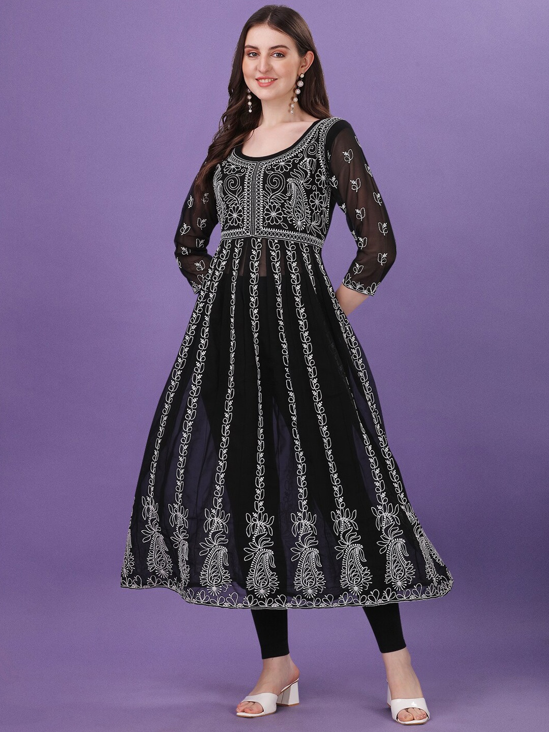 

Shree Ramkrishna Fab Paisley Embroidered Georgette Anarkali Kurta, Black