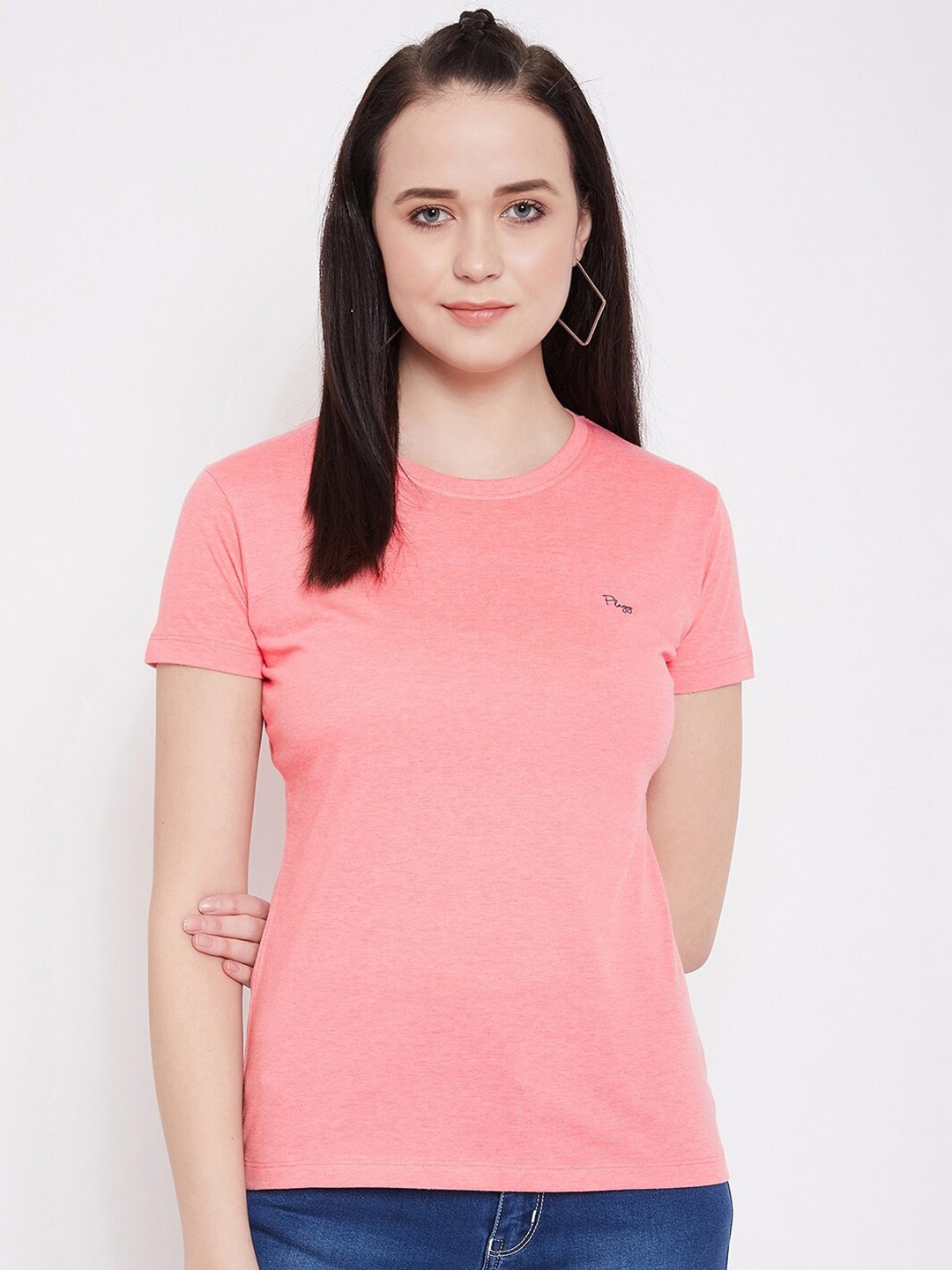 

Plagg Round Neck Cotton T-shirt, Peach