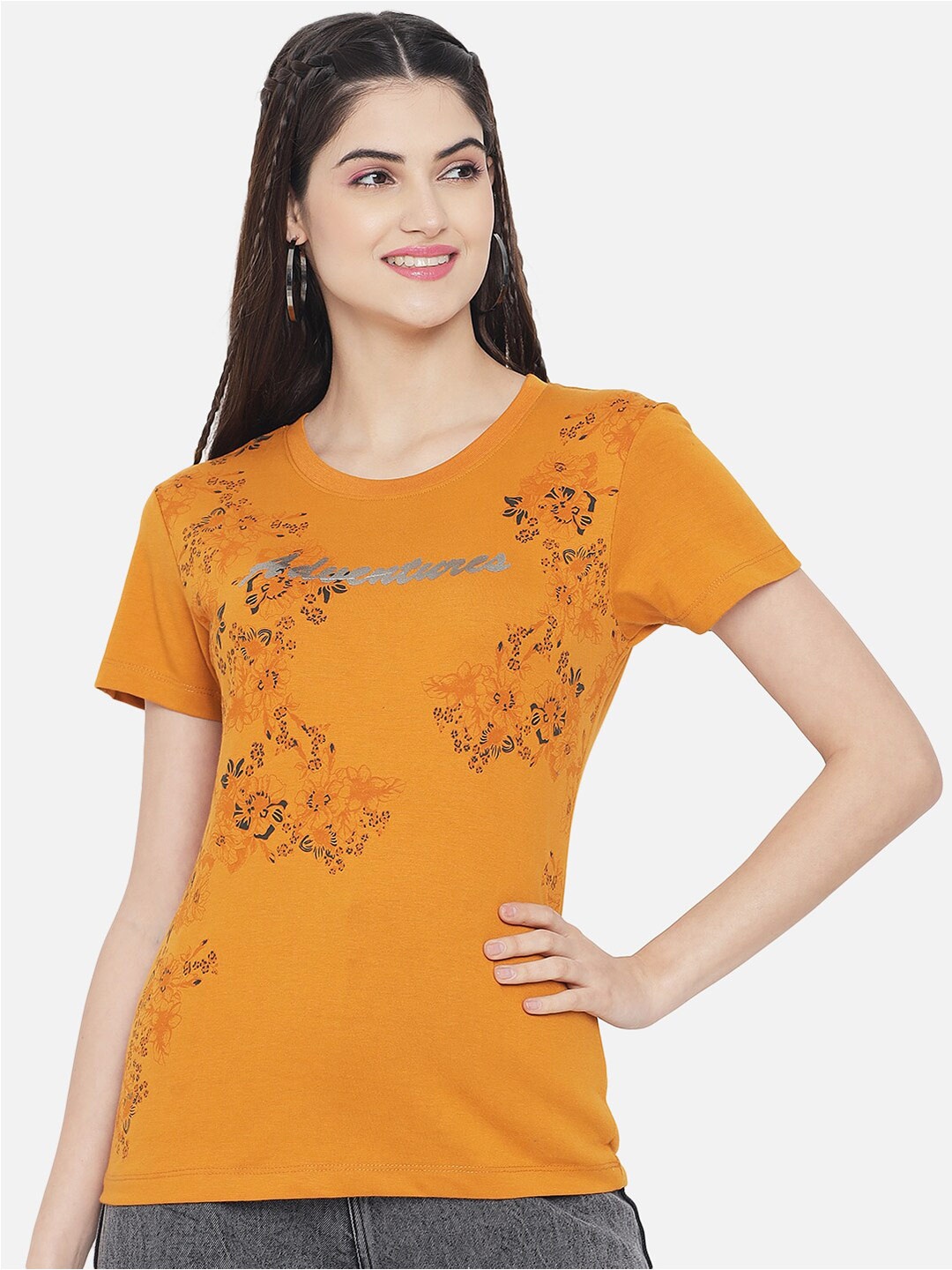 

Plagg Floral Printed Cotton T-shirt, Mustard