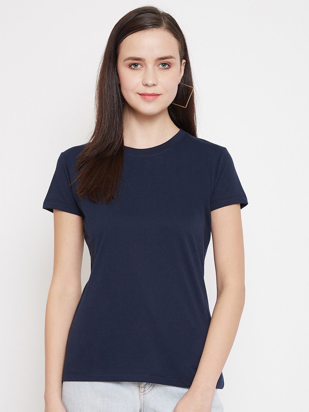 

Plagg Round Neck Cotton T-shirt, Navy blue