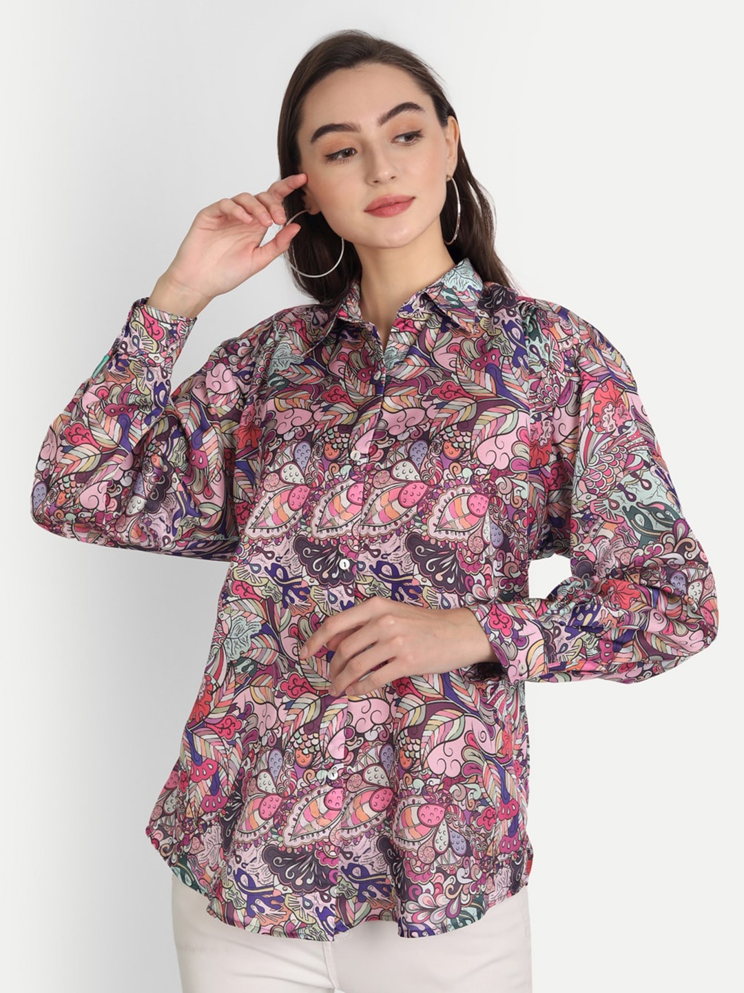 

Jilmil Printed Bell Sleeve Cotton Shirt Style Top, Purple