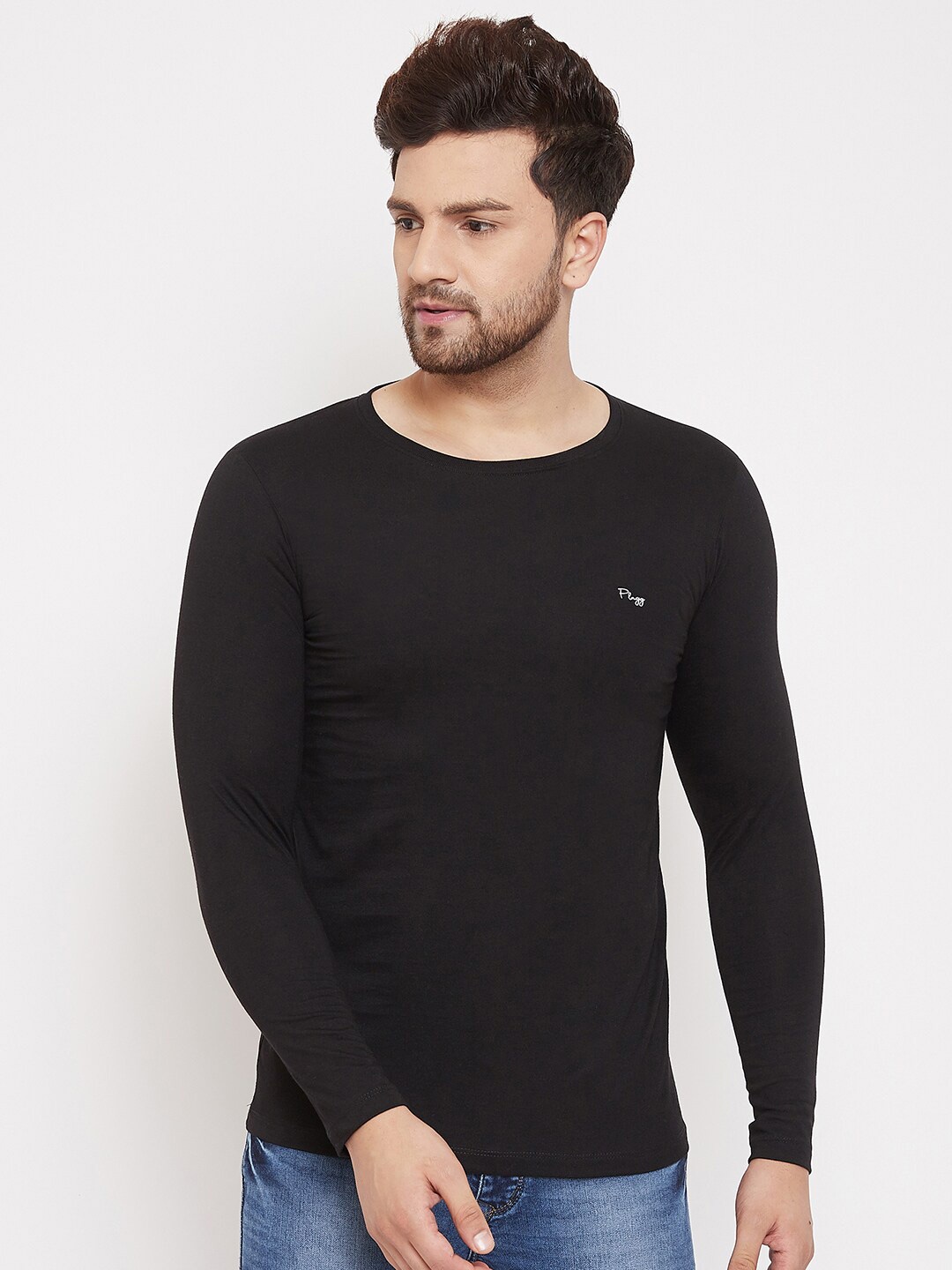 

Plagg Round Neck Full Sleeve Cotton T-shirt, Black