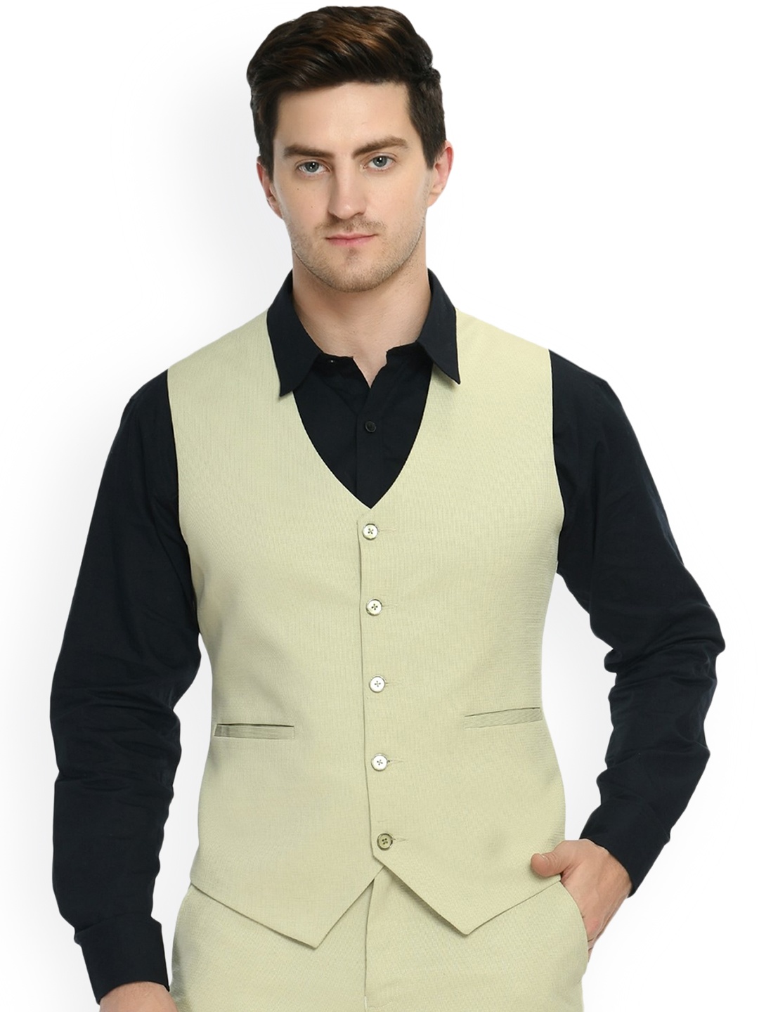 

TrulyFeb V-Neck Single Breasted Slim-Fit Corduroy Waistcoat, Green