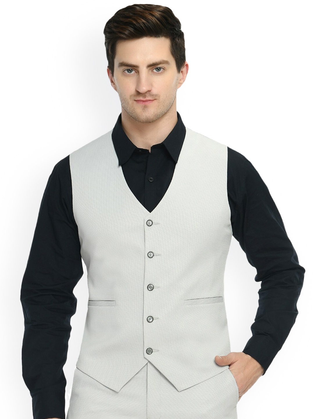 

TrulyFeb V-Neck Single Breasted Slim-Fit Corduroy Waistcoat, Grey